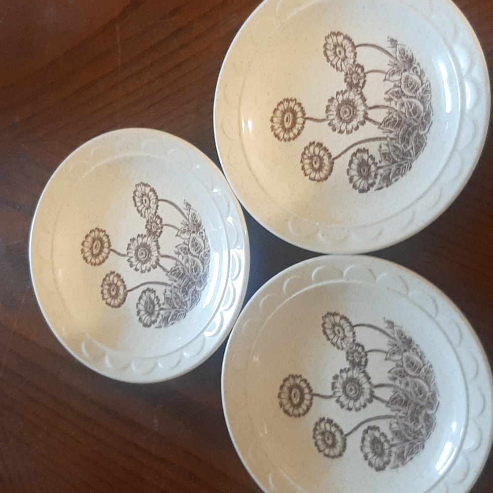 Homer Laughlin 3 set dishes 6 inches diameter daisy pattern vintage speckled